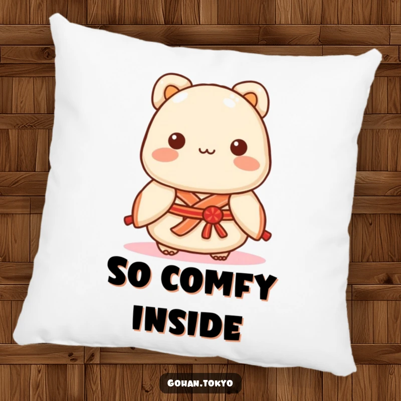 Funny Dumpling Pillow featuring a playful character in a decorative kimono sash, ideal for comfort and cute decor.