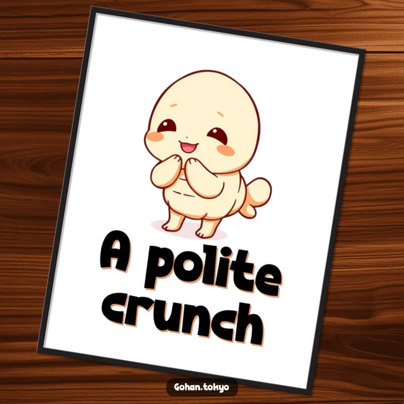 Funny Tempura Shrimp Digital Art Print of a joyful character bowing politely, radiating warmth and welcoming vibes.