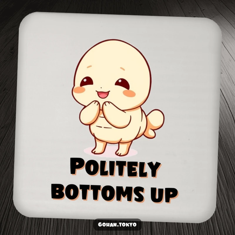 Funny Tempura Shrimp Coaster showcasing a joyful character bowing politely, protecting surfaces with charm and good manners.