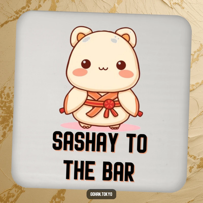 Funny Dumpling Coaster showcasing a playful character in a decorative kimono sash, protecting surfaces with style and charm.