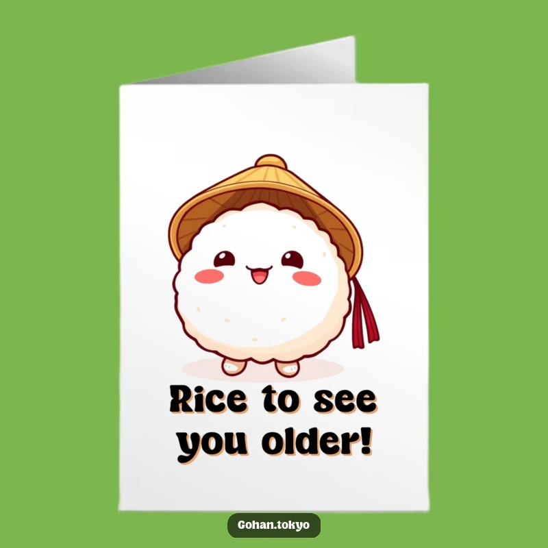 Free Printable Birthday Card: Cheerful Rice Ball Hat Fun, Downloadable DIY Gift