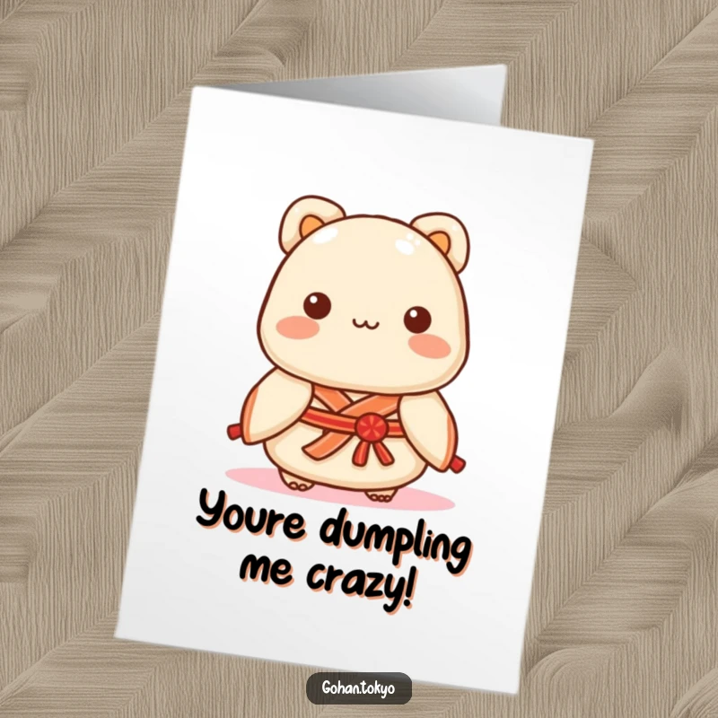 Funny Free Printable Birthday Card: A playful dumpling character sporting a decorative kimono sash, ready to party.