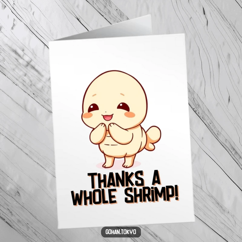Funny Free Printable Thank You Card: A cheerful tempura shrimp character bowing politely to say thank you.